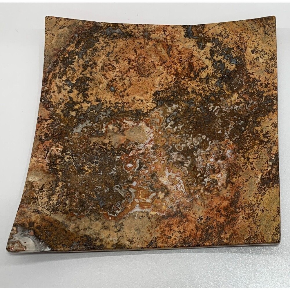Waterstone Dark Travertine Marble Square Tray with Curved Edges 8" Red natural